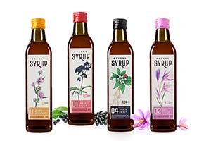 Complemento alimenticio en forma de jarabe con una receta especial con sabor a azafrán